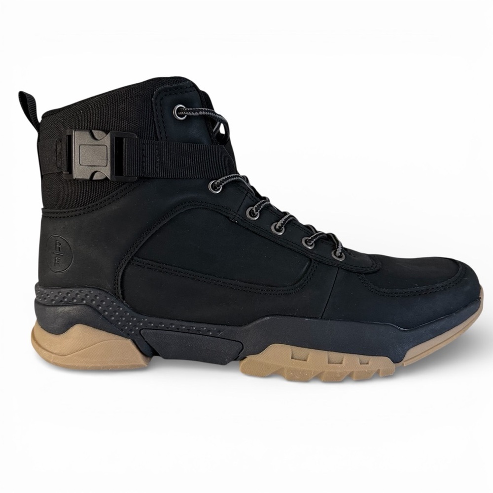 RESERVED FOOTWEAR Black Mid-Top Sneaker Boots Side Buckle Urban Casual 9.5